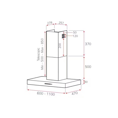 Luxair 60cm Flat Slimline Chimney Hood LA-60-FLT-SS